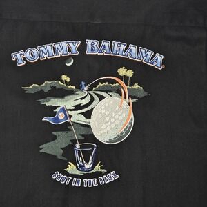 Tommy Bahama 100% Silk Camp Shirt Men's XL Black Embroidered "Shot in the Dark"